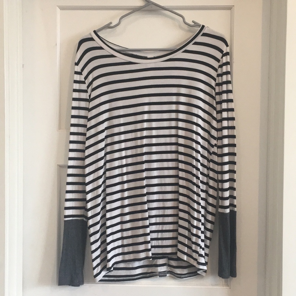 Striped Long Sleeve Top with Button Detail